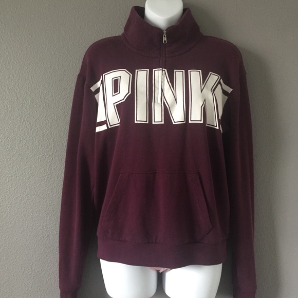PINK Victoria's Secret Sweaters - VS Pink Burgundy Zip Up Crew neck Sweater XS